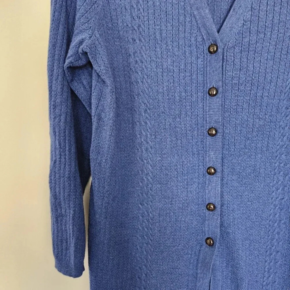 Lane Bryant Women's Size 14/16 Long Line Wool Blend Cardigan Cable Knit Blue  - - Picture 4 of 5